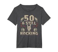Rock Biker Cinquant'anni Compleanno 50 E Still Rocking Maglietta, Donna Plus-Size, Grigio Scuro, 1X