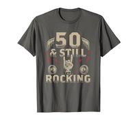 Rock Biker Cinquant'anni Compleanno 50 E Still Rocking Maglietta, Uomo, Asfalto, 5XL