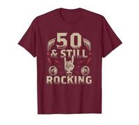 Rock Biker Cinquant'anni Compleanno 50 E Still Rocking Maglietta, Uomo, Bordeaux, L