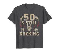 Rock Biker Cinquant'anni Compleanno 50 E Still Rocking Maglietta, Uomo, Grigio Scuro, 5XL