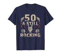 Rock Biker Cinquant'anni Compleanno 50 E Still Rocking Maglietta, Uomo, Navy, XXL