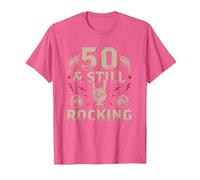 Rock Biker Cinquant'anni Compleanno 50 E Still Rocking Maglietta, Uomo, Rosa mélange, M