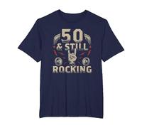 Rock Biker Cinquant'anni Compleanno 50 E Still Rocking Maglietta, Uomo Taglie Grandi, Navy, 3X Tall