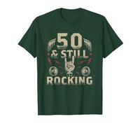 Rock Biker Cinquant'anni Compleanno 50 E Still Rocking Maglietta, Uomo, Verde Foresta, L