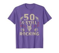 Rock Biker Cinquant'anni Compleanno 50 E Still Rocking Maglietta, Uomo, Viola mélange, XL