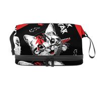 Rock Cat and Dog Play Guitar - Trousse a doppio strato per cosmetici per donne e ragazze, trousse da viaggio per trucchi, pratica borsa organizer con scomparto per pennelli, Multi, 27x15x14