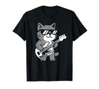 Rock Cat Che Suona Il Basso Musicale Divertente Maglietta