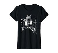 Rock Cat Playing The Drums - Funny Drum Set Drummer Cat Maglietta, Donna, Nero, S