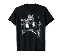 Rock Cat Playing The Drums - Funny Drum Set Drummer Cat Maglietta, Uomo, Nero, 4XL