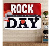 ROCK DAY Poster da parete e stampe su tela arazzo Rock star tema banner rivetto metallo bandiera garage band decorazione festa di compleanno sfondo musica metallo arredamento casa 15,9 x 145 cm