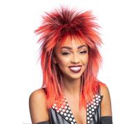 Rock Diva Parrucca Donna Costume Punk 1980s 80s Accessorio Rosso Brillante