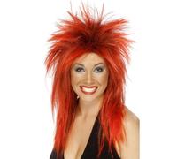 Rock Diva Parrucca Donna Costume Punk 1980s 80s Accessorio Rosso Brillante