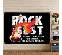 Rock Fest, divertente arazzo da parete in metallo, stile vintage, con bandiera musicale, decorazione da parete per casa, camera da letto, dormitorio, camera da letto, 150 x 145 cm