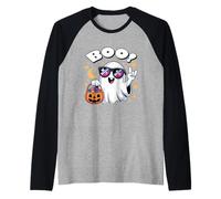 Rock Ghost Retro Halloween Zucca Cool Funny Ghost Boo Maglia con Maniche Raglan