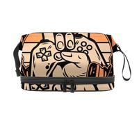 Rock Hand Hold Joystick Borsa per cosmetici a doppio strato per donne e ragazze, borsa da viaggio per trucchi pratica borsa organizer con scomparto per pennelli, Multi, 27x15x14 cm/10.6x5.9x5.5 in,