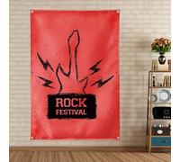 Rock Music Festival Poster da parete e stampe su tela arazzo rock star tema banner rivetto bandiera garage band decorazione festa di compleanno sfondo musica metallo decorazione casa 10,12 x 190 cm