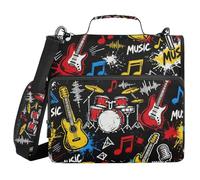 Rock Music Instruments - Raccoglitore a 3 anelli da 3,8 cm, con cerniera e tracolla e manico, con tasca con cerniera, borsa organizer per documenti per la scuola