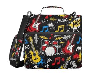 Rock Music Instruments - Raccoglitore a 3 anelli da 3,8 cm, con cerniera e tracolla e manico, con tasca con cerniera, borsa organizer per documenti per la scuola