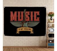 Rock Musie is my healing, arazzo con bandiera in metallo duro e punk, poster vintage per festival di musica rock a tema, striscione in tessuto per bar, caffetteria, birreria, decorazione artistica da
