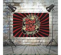 Rock 'N' Roll - Arazzo con bandiera per casa ed esterni, decorazione artistica da parete in metallo duro punk musicale, decorazione per interni, bar, caffetteria, birreria, casa, 39 x 145 cm