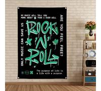 ROCK N ROLL - Arazzo con bandiera per casa ed esterni, decorazione artistica da parete in metallo duro punk musicale, decorazione per interni, per bar, caffetteria, birreria, casa, 96 x 145 cm