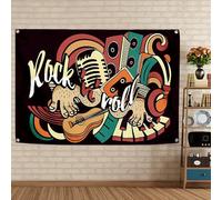 Rock 'N' ROLL - Arazzo da parete in metallo, stile punk e divertente, decorazione da parete, stile vintage, per casa, camera da letto, dormitorio, camera da letto, 21,9 x 145,2 cm
