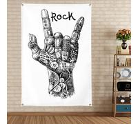 Rock 'N' ROLL - Arazzo da parete in stile vintage hard punk con musica in metallo, decorazione da parete per casa, camera da letto, dormitorio, camera da letto, 26,9 x 190,4 cm