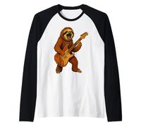Rock n Roll Bradipo Animale Suonare Chitarra Elettrica Maglia con Maniche Raglan