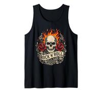 Rock N Roll - Cranio con Rose e Fiamme, Grafica Musicale Vintage Canotta