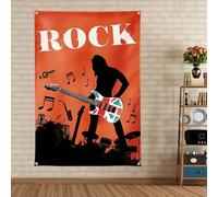 ROCK N ROLL - Divertente arazzo musicale in metallo, stile vintage hard punk, da appendere alla parete, per casa, camera da letto, dormitorio, camera da letto, decorazione da parete, 23,9 x 145 cm