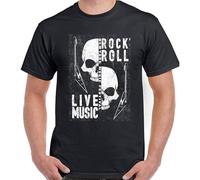 Rock N Roll Live Music Mens Skulls Festival Heavy Metal Guitar Electric T Shirt Graphic Top Tee Camiseta Short-Sleeve Men T-Shirt Black S