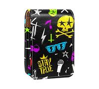 Rock 'N' Roll Music Skull Lip Gloss Holder Lipstick Case Portable Makeup Bag Travel Lipstick Organizer Case con Specchio Mini Rossetto Storage Box per le Donne, Multicolore, 9.5x2x7 cm/3.7x0.8x2.7 in