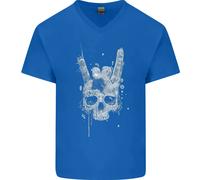 Rock N Roll Musica Saluto Teschio Biker Gotico Maglietta In Cotone A V Per Uomo
