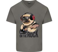 Rock N Roll Pug Divertente Chitarra Heavy Metal Maglietta In Cotone A V Per Uomo