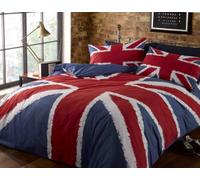 Rock’N Roll - Set copripiumone, Divertente Motivo Bandiera Regno Unito (Union Jack) Blu-Rosso-Bianco, Dimensioni King