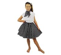 ROCK N ROLL Set di costumi di lusso per bambini Gonna a pois anni '50 Lunghezza 66 cm Gonna a pois a dondolo colorata per bambini Nera con pois bianchi