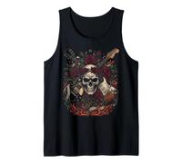 Rock N Roll Skull with Rose - Chitarra elettrica con Fiamma, Grafica Canotta