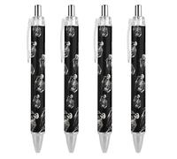 Rock N'roll - Penna a sfera retrattile a forma di scheletro, inchiostro nero, punta a sfera da 0,5 mm, per scrittura liscia, accessori per ufficio, 4 pezzi