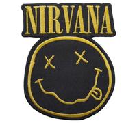 Rock Off officially licensed products Nirvana Patch Band Logo And Smiley Nuovo Ufficiale Nero Woven Iron On 105 X 45Mm