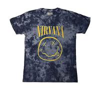 Rock Off officially licensed products Nirvana T Shirt Blu Stroke Smile Band Logo Nuovo Ufficiale Unisex Dye Wash Blu Size S