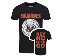 Rock Off officially licensed products Ramones Hey Ho Red Block Text Maglietta Nera Uomo, Nero , XXL