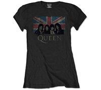 Rock Off Queen - Maglietta Aderente da Donna, con Bandiera Inglese, Colore: Nero - Multicolore - M