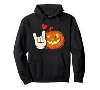 Rock On Jack O Lanterna Carino Zucca Cuore Vintage Halloween Felpa con Cappuccio