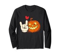 Rock On Jack O Lanterna Carino Zucca Cuore Vintage Halloween Maglia a Manica