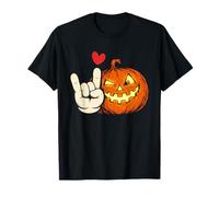 Rock On Jack O Lanterna Carino Zucca Cuore Vintage Halloween Maglietta