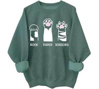 Rock Paper Scissors Cat Sweatshirt, Funny Cat Paws Felpe, Simpatica felpa gatto, Camicie regalo per gli amanti dei gatti verde, Verde, S