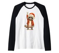 Rock Raccoon Santa Uomini Donne Bambini Divertente Brutto Natale Maglia con Maniche Raglan