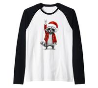 Rock Raccoon Santa Uomini Donne Bambini Divertente Brutto Natale Maglia con Maniche Raglan