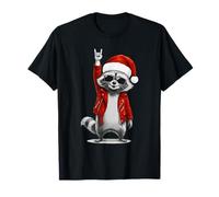 Rock Raccoon Santa Uomini Donne Bambini Divertente Brutto Natale Maglietta