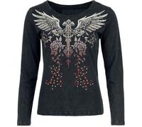 Rock Rebel by EMP Donna Camicia Nera a Maniche Lunghe con Grande Stampa Frontale e Allacciatura sul Retro XL